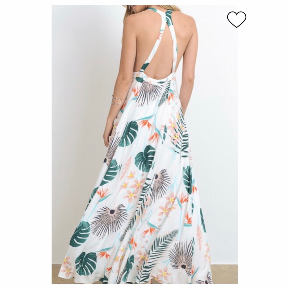 Leaf print maxi dress